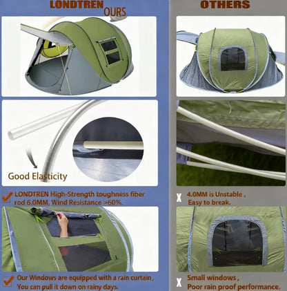 Family Instant Cabin Tent, Spacious 4-Person Pop-Up with 2 Doors