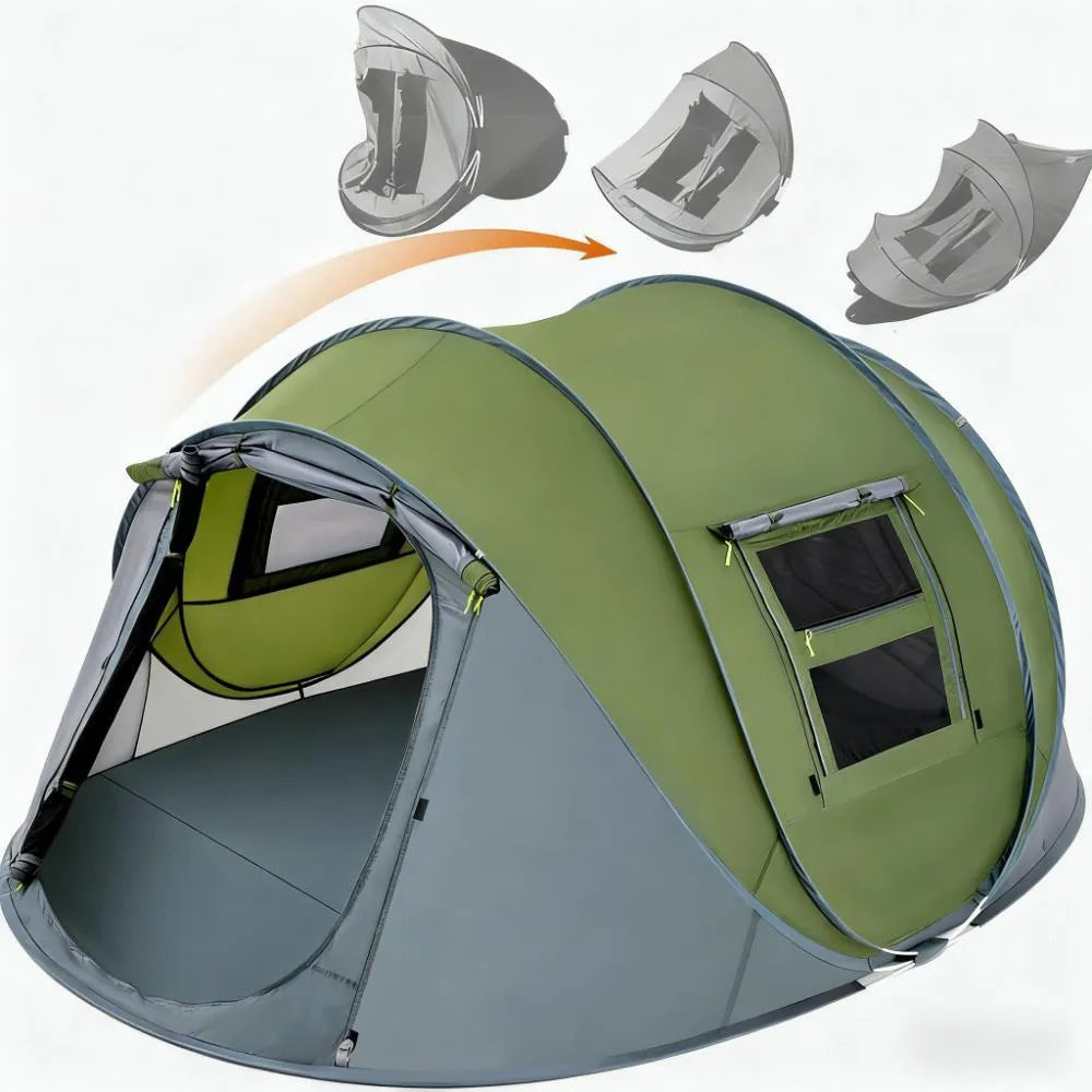Family Instant Cabin Tent, Spacious 4-Person Pop-Up with 2 Doors